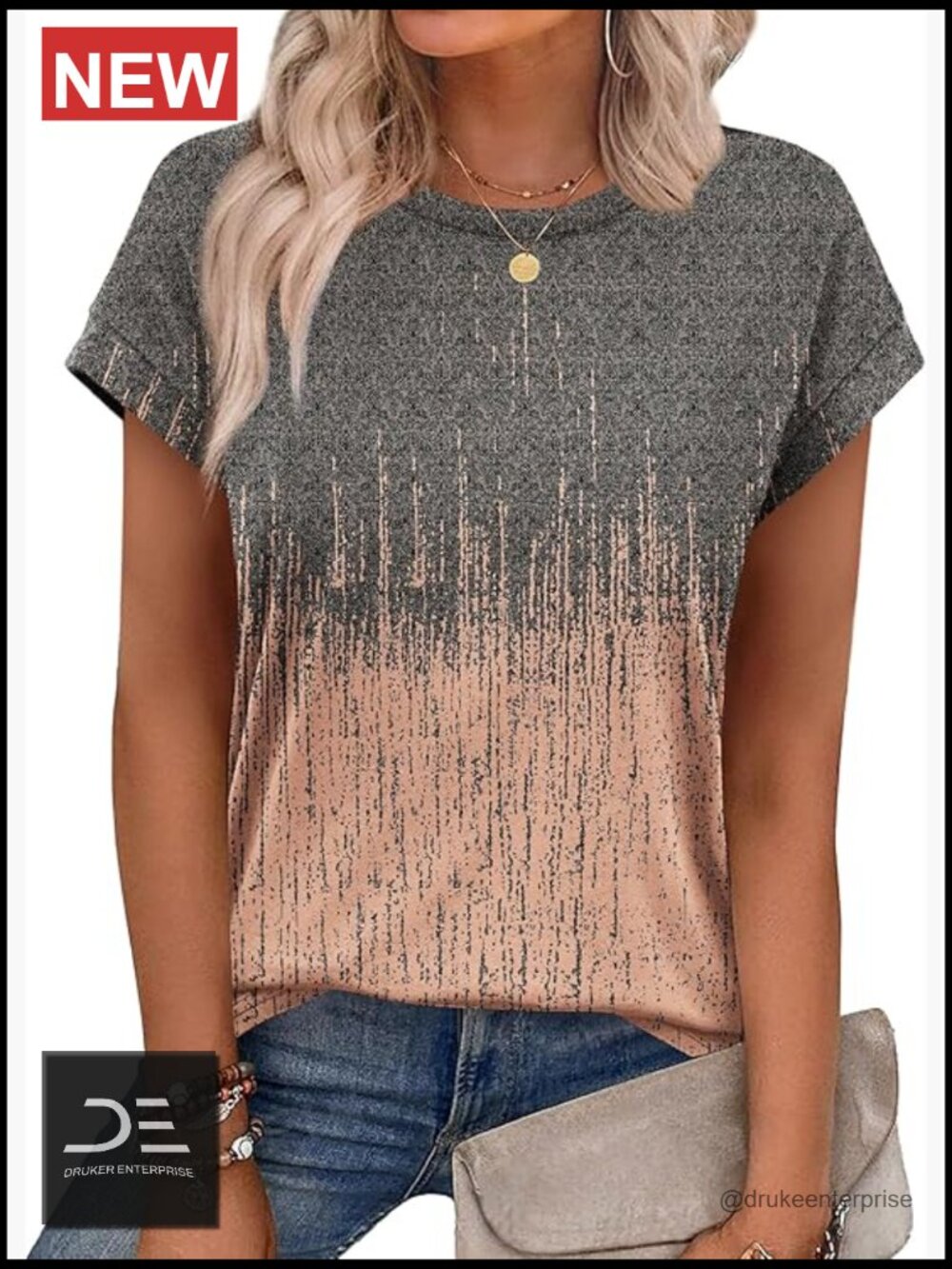 Polyester Spandex Short Sleeve Crew Neck T-Shirt Loose Fit Summer Top